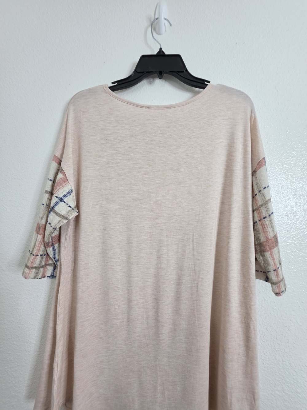 Ces Femme Womens Plaid Contrast Sleeve Pocket Top Medium Blush Pink - Picture 10 of 13